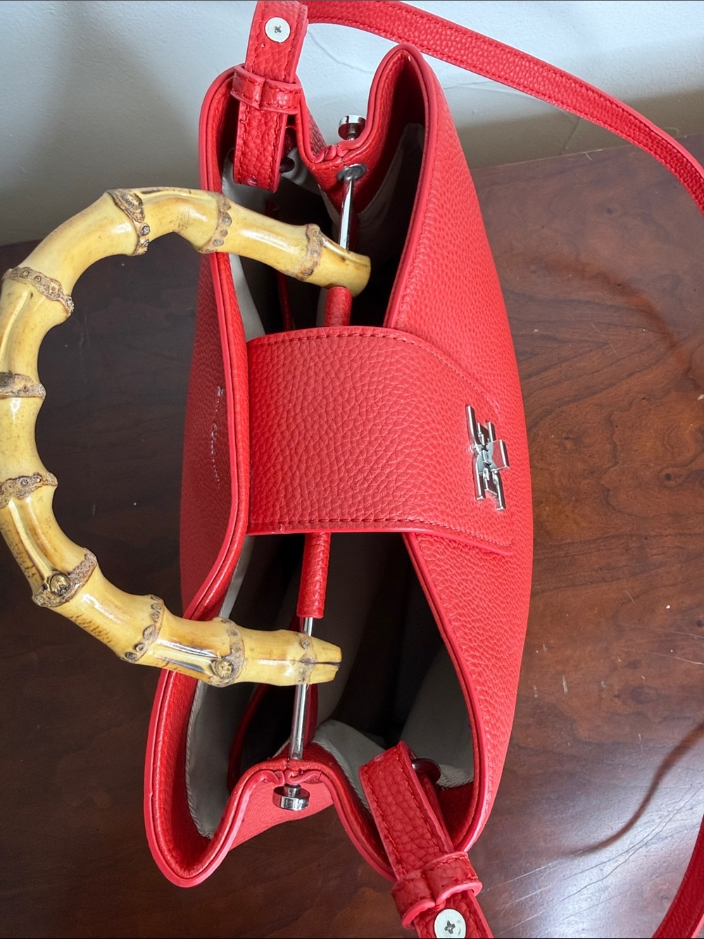 Sam Edelman Red Bamboo Handle Tote Crossbody Bag - Picture 5 of 7